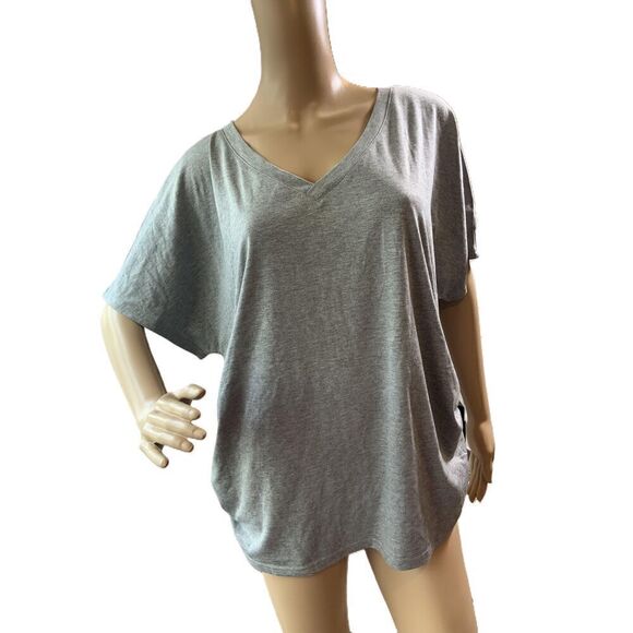 Grey Short Sleeve V-Neck Draped T-Shirt Top Size Extra Large - Picture 1 of 13